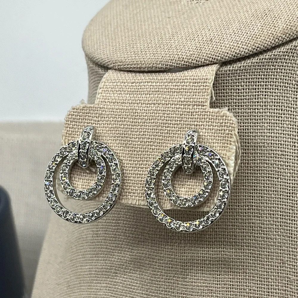 Nolan Miller Glamour Collection Pave Triple Circle Earrings w/ Box and Cert - Picture 11 of 17